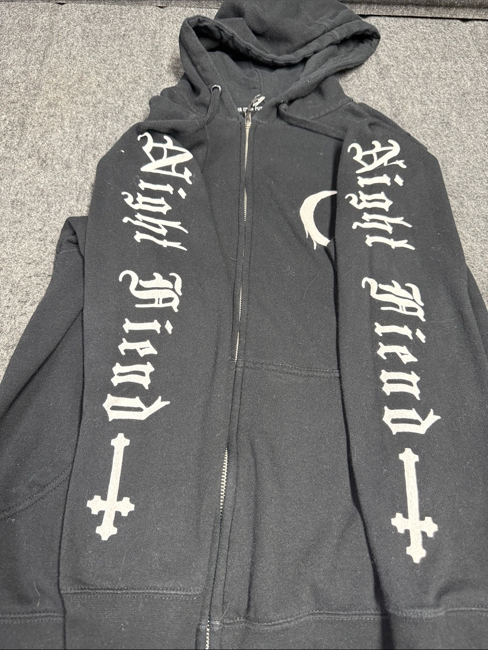 Black Cult Zip-Front Hoodie with Crescent Graphic - Picture 4 of 5